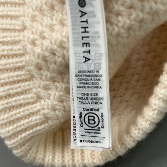 ATHLETA Hat Womens OS One Size Wool-Cashmere Beanie Cream Knit Cap Soft Cozy - Picture 4 of 8